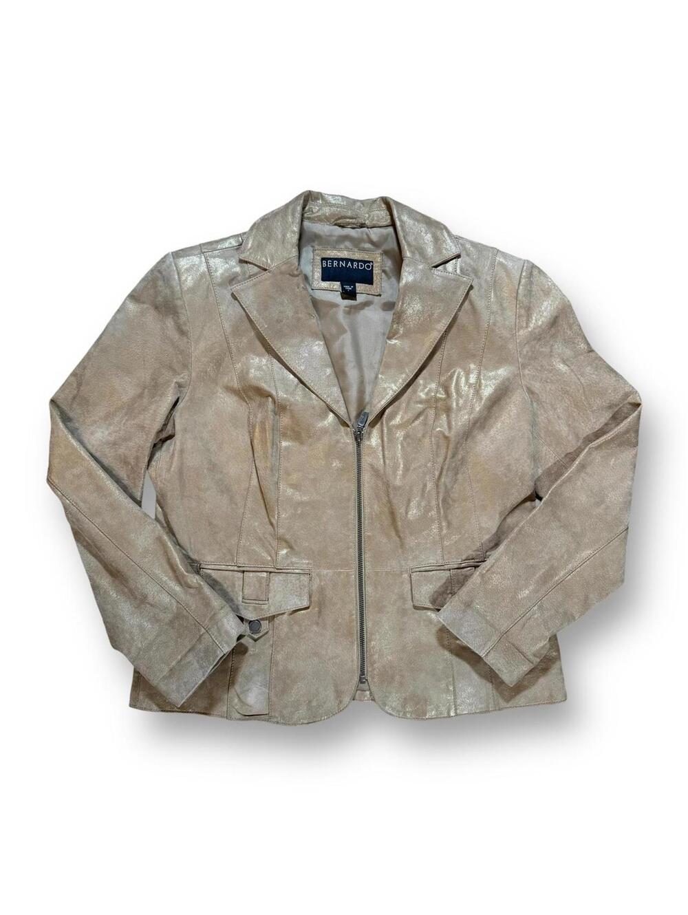 Vintage Bernardo Suede Blazer Jacket Womens Large Tan Champagne Gold Y2K
